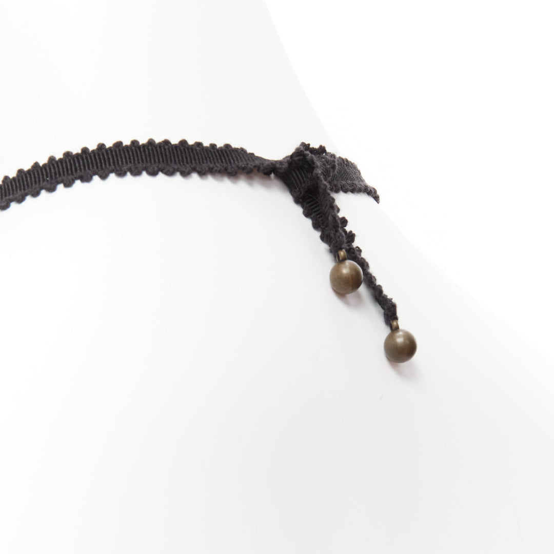 CHAMOREL black grosgrain ribbon clear crystal bronze rings long necklace