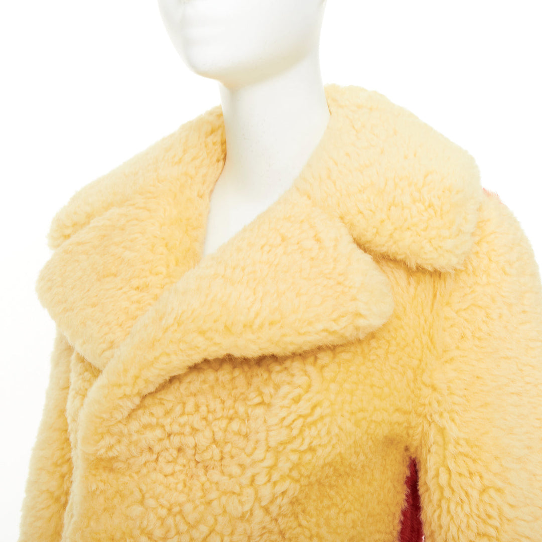 rare BOTTEGA VENETA 2020 Runway yellow red shearling teddy fringe coat IT34 XXS