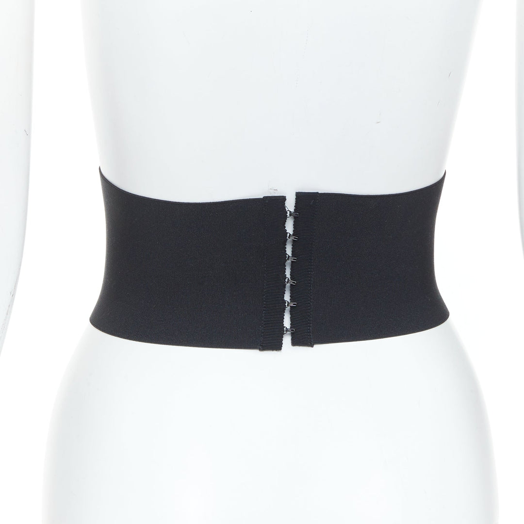 MIU MIU logo patch hook and eye corset wide elastic black cincher waist belt