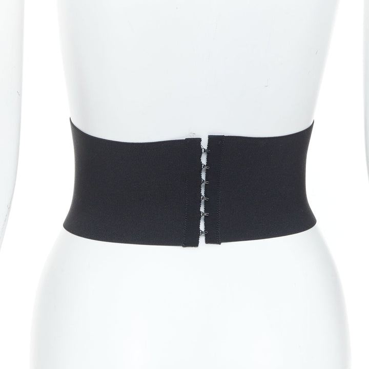 MIU MIU logo patch hook and eye corset wide elastic black cincher waist belt