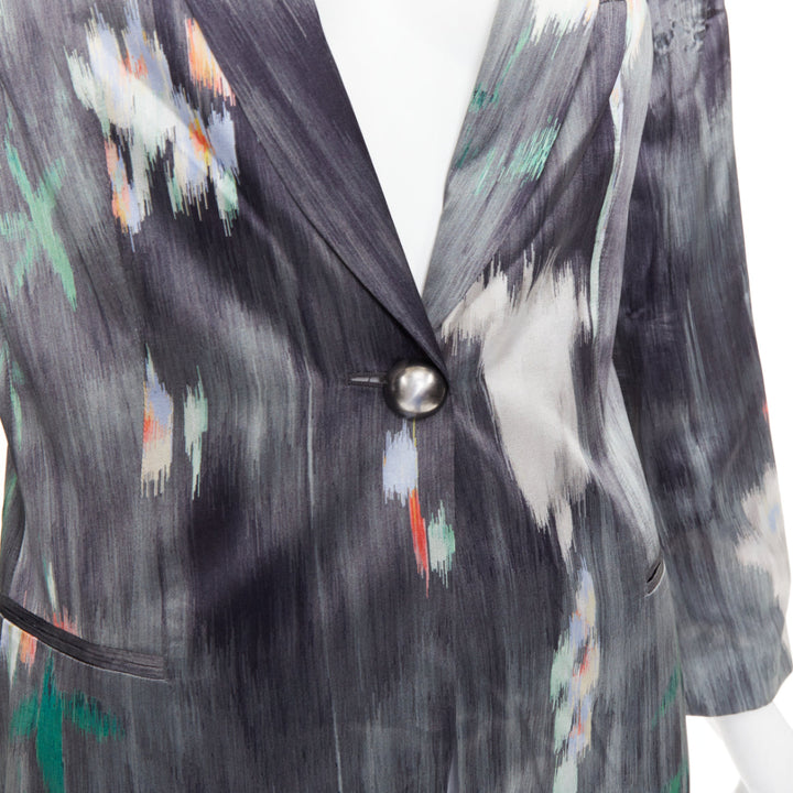 GIORGIO ARMANI 2008 grey multicolor silk watercolor abstract blazer IT46 XL