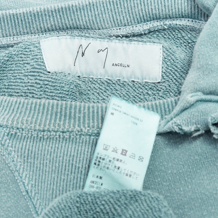 ANCELLM teal blue washed cotton drawstring distressed oversized hoodie JP1 S