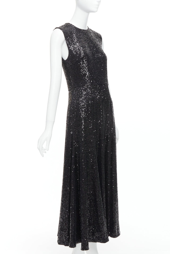 E. STOTT Olie black sequin high neck A-line midi evening dress UK10 M