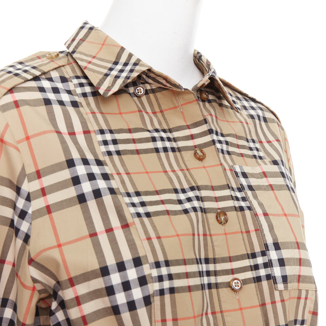 BURBERRY Archive Beige Vintage Check cotton button down belt shirt dress UK10 S