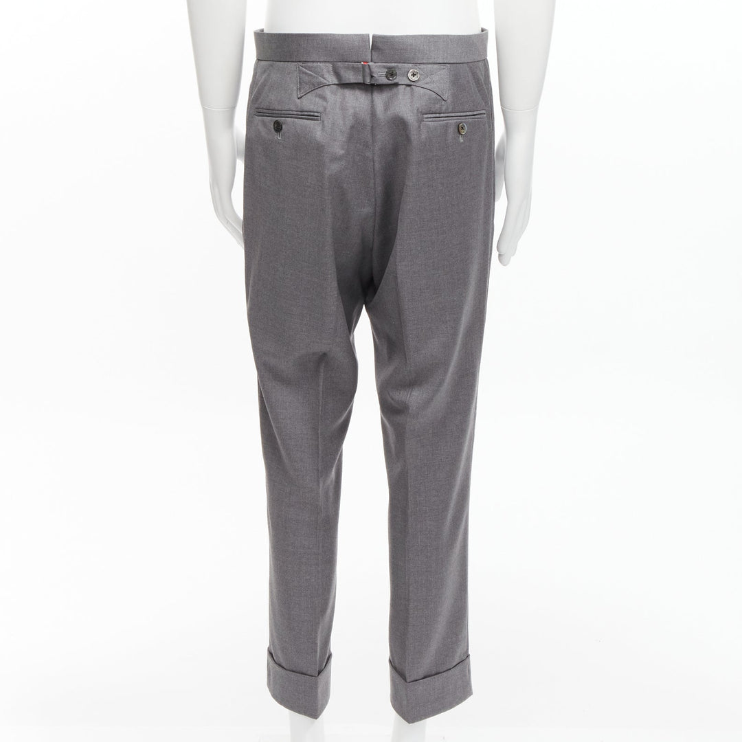 THOM BROWNE 100% wool grey single breast 2-button blazer pants suit SZ. 3 L