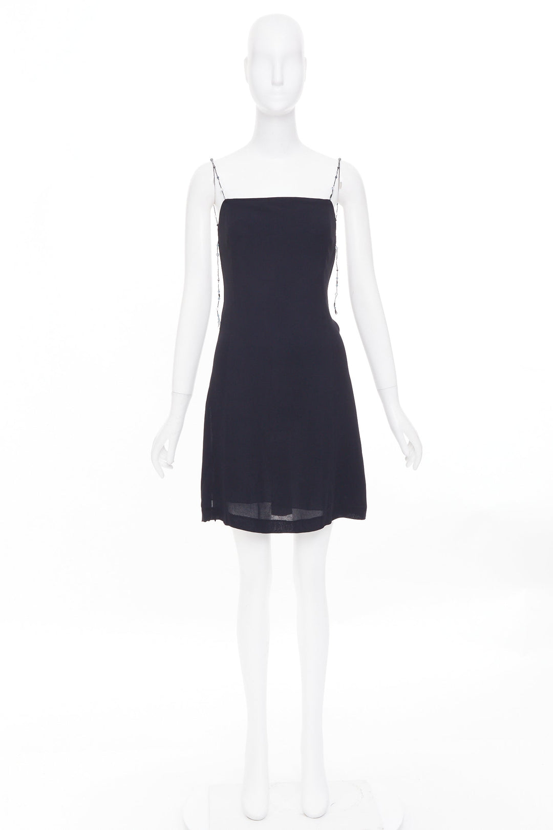 EMPORIO ARMANI Vintage beaded strap black square neck slip mini dress IT38 XS