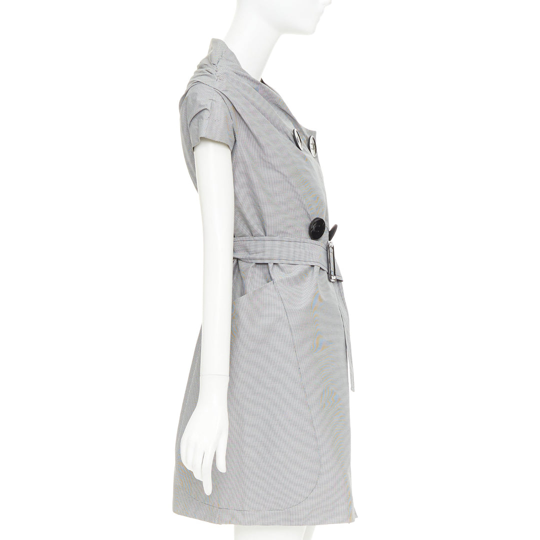 MAURIZIO PECORARO grey check cotton double breasted belted trench dress IT38 XS