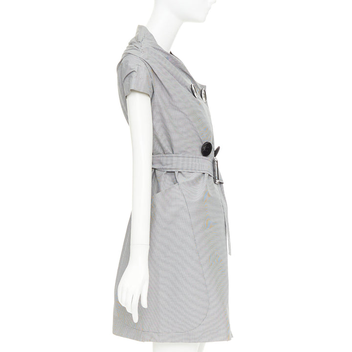 MAURIZIO PECORARO grey check cotton double breasted belted trench dress IT38 XS