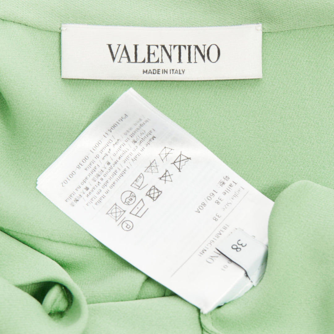 VALENTINO 2019 pastel mint green long sleeve silk crepe pussy bow blouse IT38 XS