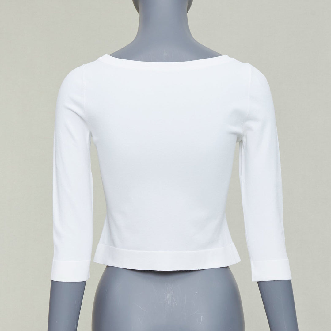 ALAIA cream cropped sleeved bateau neck sweater top