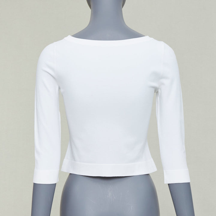 ALAIA cream cropped sleeved bateau neck sweater top