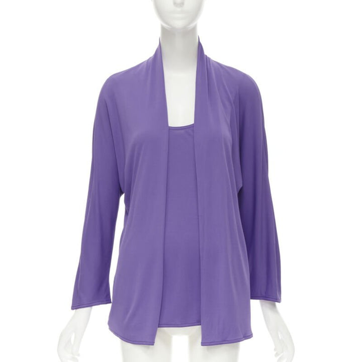 HERMES purple viscose scoop neck double layered belted cardigan top FR38 S