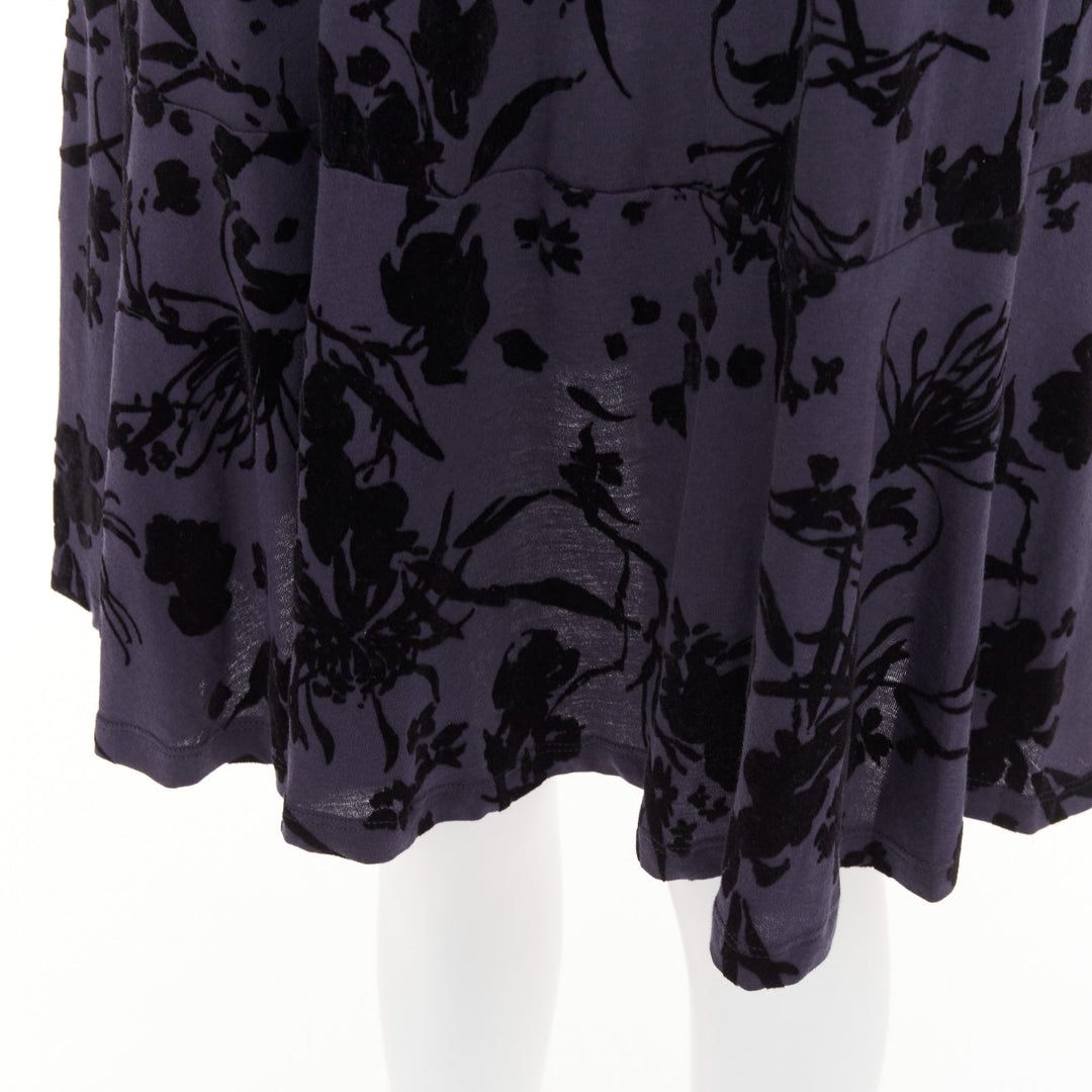 DRIES VAN NOTEN grey cotton black velvet damask floral flock print dress XS