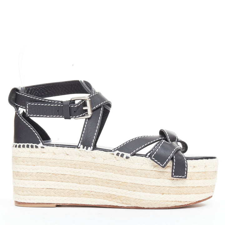 LOEWE Gate black overstitch striped espadrille platform wedge sandal EU40