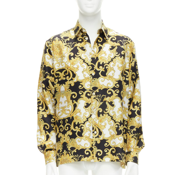 VERSACE 2022 Renaissance Barocco 100% silk gold signature shirt IT50 L