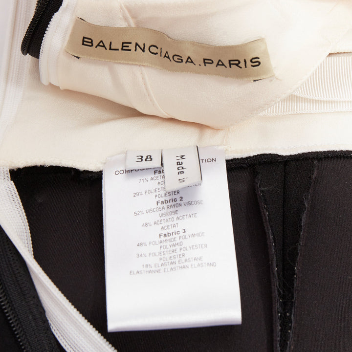 BALENCIAGA 2008 Runway black cream twist bow drape peplum hi-slit dress FR38 M