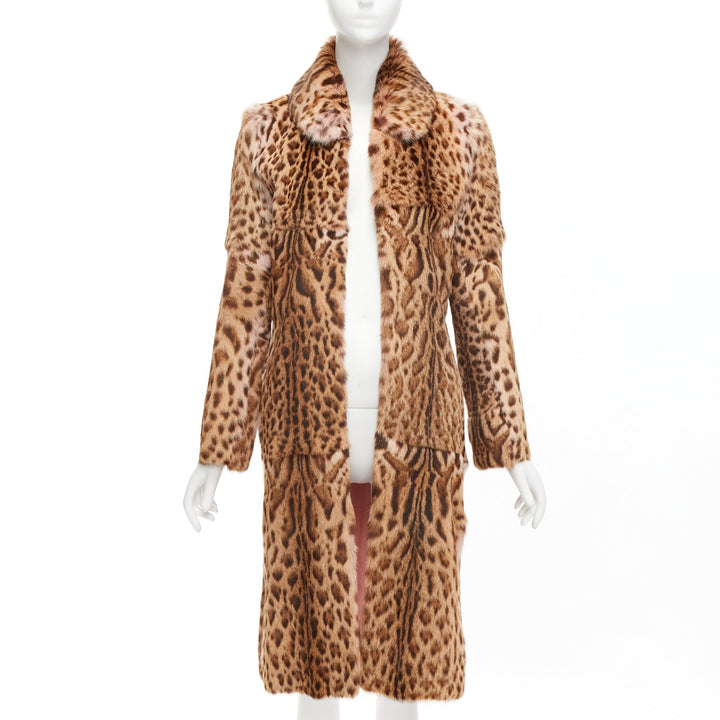 EMANUEL UNGARO Vintage genuine fur leopard print patchwork long coat FR36 S