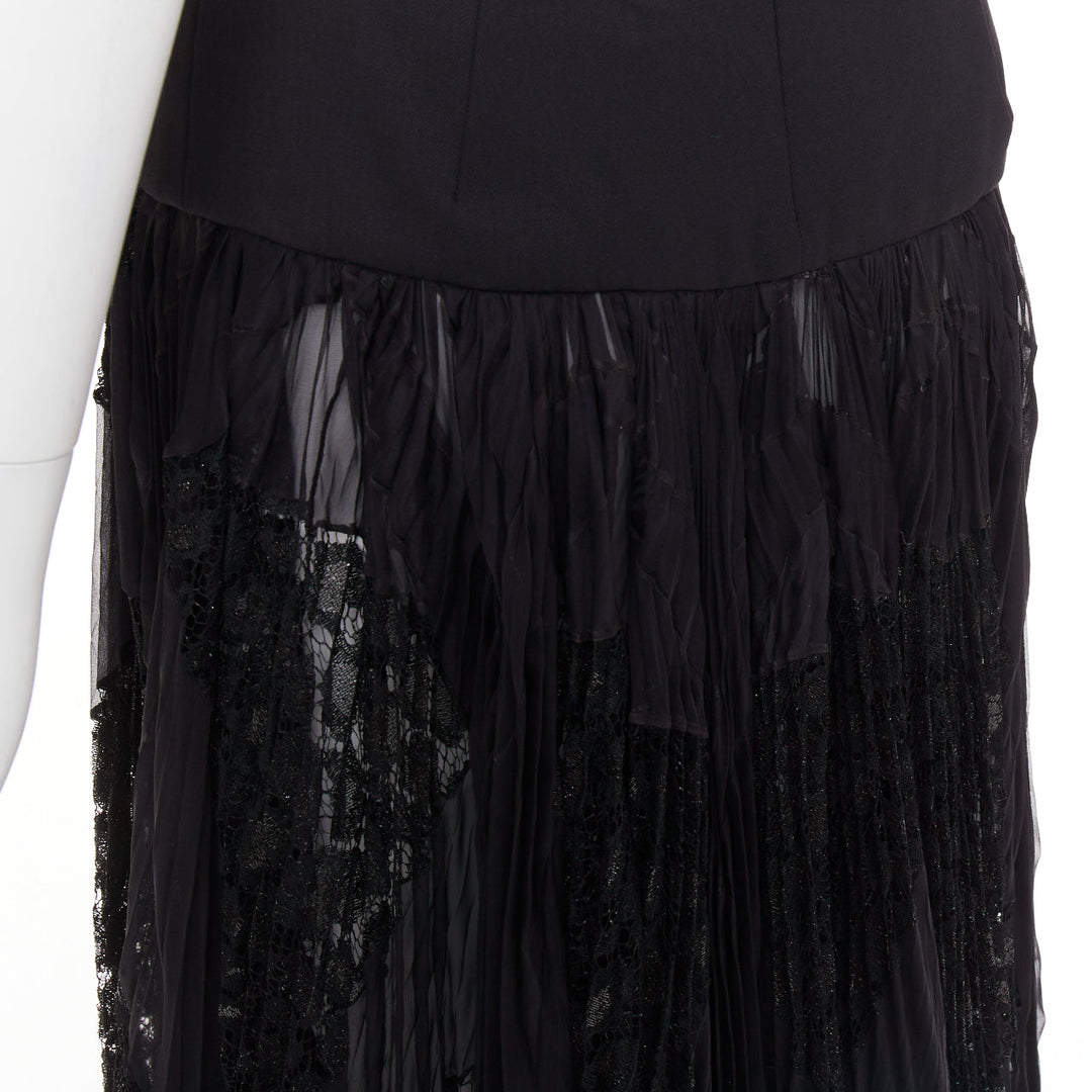 rare ALEXANDRE VAUTHIER COUTURE AW2018 Runway black leopard lace pleated skirt