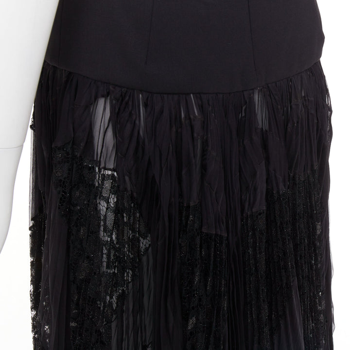 rare ALEXANDRE VAUTHIER COUTURE AW2018 Runway black leopard lace pleated skirt