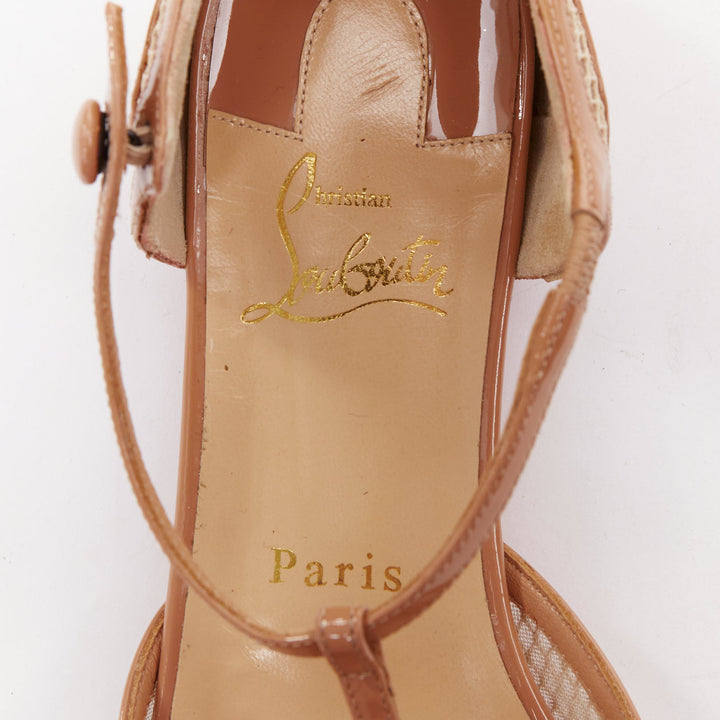 CHRISTIAN LOUBOUTIN 2016 Mrs Early beige patent mesh pointed flats EU37.5