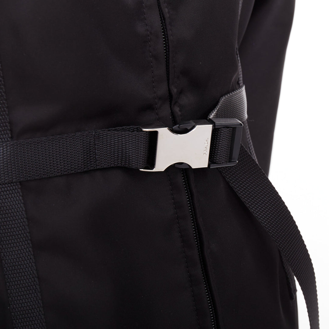 PRADA 2021 Re-Nylon black silver triangle logo contour waist belt jacket IT42 M