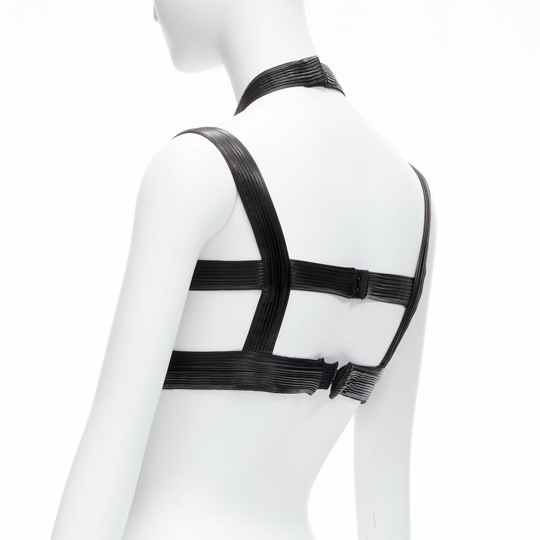 rare GIVENCHY Riccardo Tisci 2014 Runway black pleated leather harness bra top