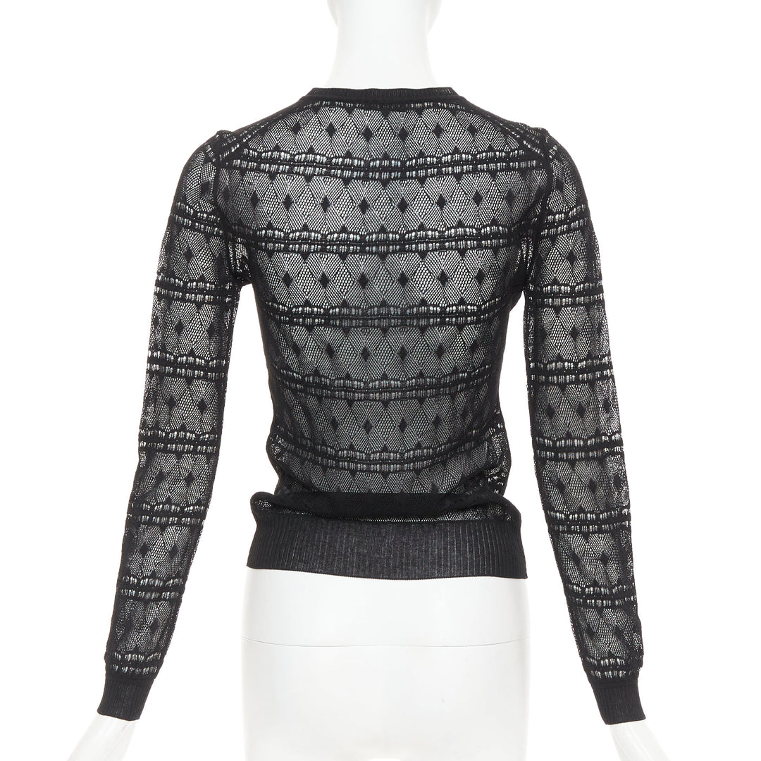 BOTTEGA VENETA black crochet knit button up sheer cardigan IT36 XXS