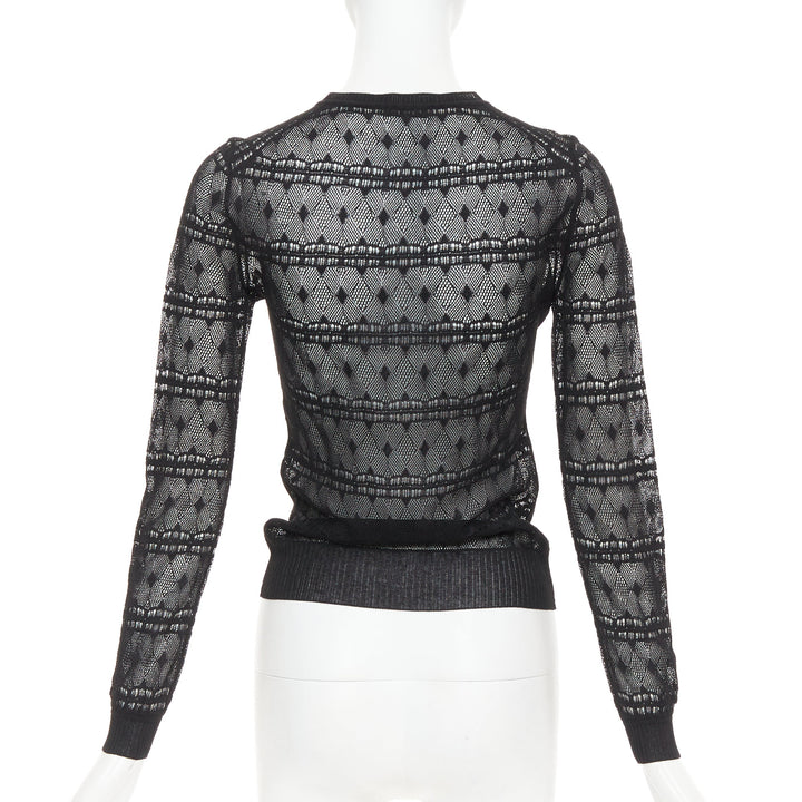 BOTTEGA VENETA black crochet knit button up sheer cardigan IT36 XXS