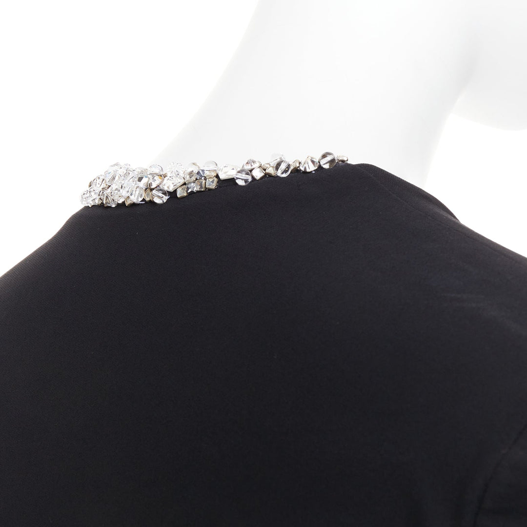 ALEXANDRE VAUTHIER black silver rhinestone jewel crystal plunge wrap dress