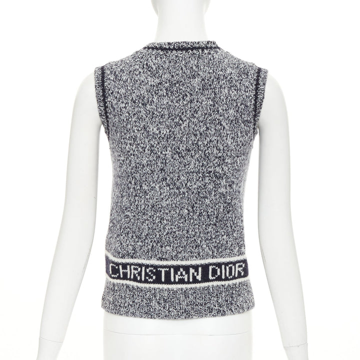 CHRISTIAN DIOR 2021 Signature Mariniere grey navy wool cashmere knitwear vest XS
