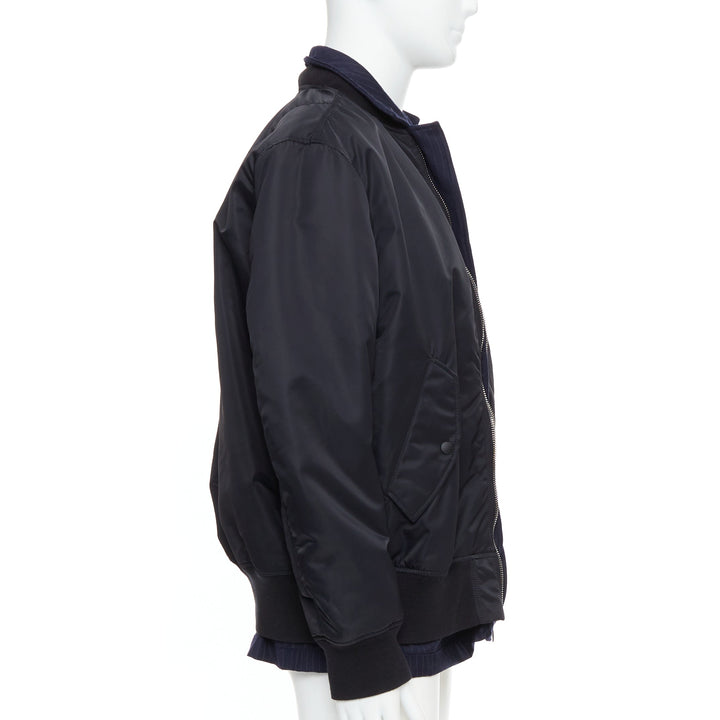 Male mannequin wearing Loro Piana Hiroshi Fujiwara Runway Black Feels like nylon Men Bomber Jacket in Size  XL | Available at JHROP