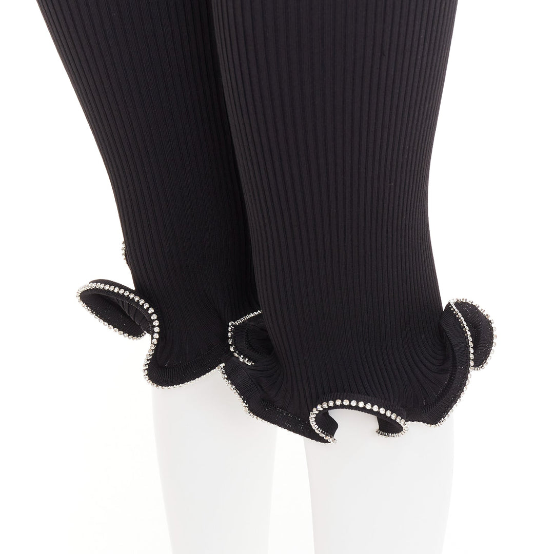 ALEXANDRE VAUTHIER black ribbed knit crystal embellished ruffle hem knee shorts