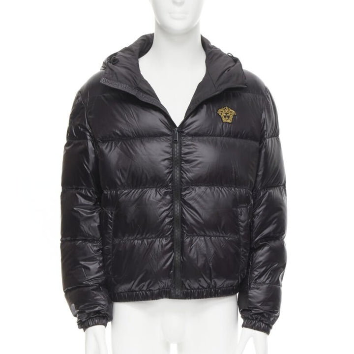 VERSACE gold Medusa badge black goose down duvet puffer jacket IT50 L