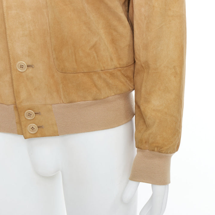 ERMENEGILDO ZEGNA brown suede leather flight bomber jacket S