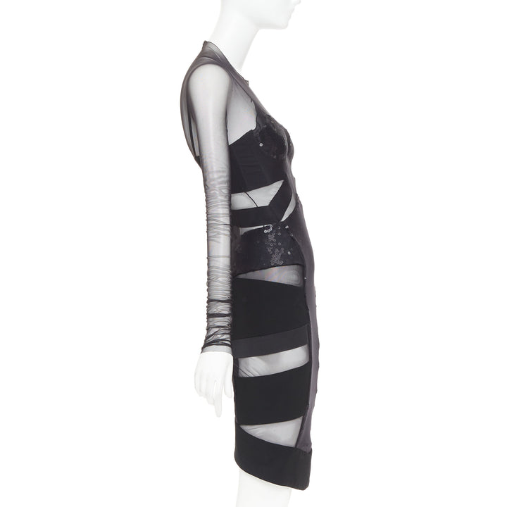 ALEXANDRE VAUTHIER COUTURE Runway black sheer panel sequin cut out boned dress