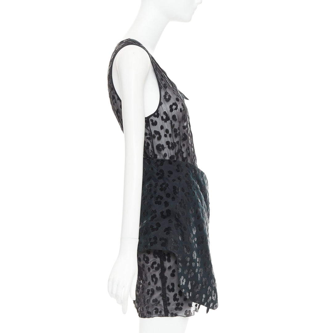 TOGA ARCHIVES black viscose silk sheer leopard flocking cow belted dress JP1 S