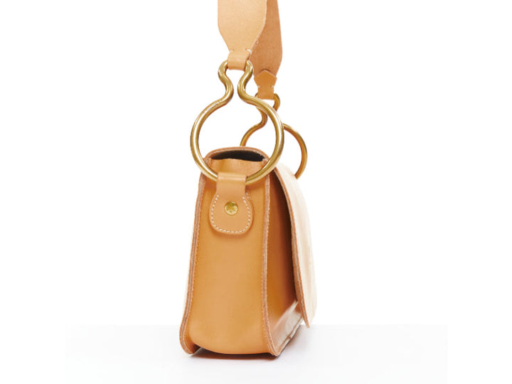 IL BISONTE Salina tan natural leather gold rings crossbody satchel bag