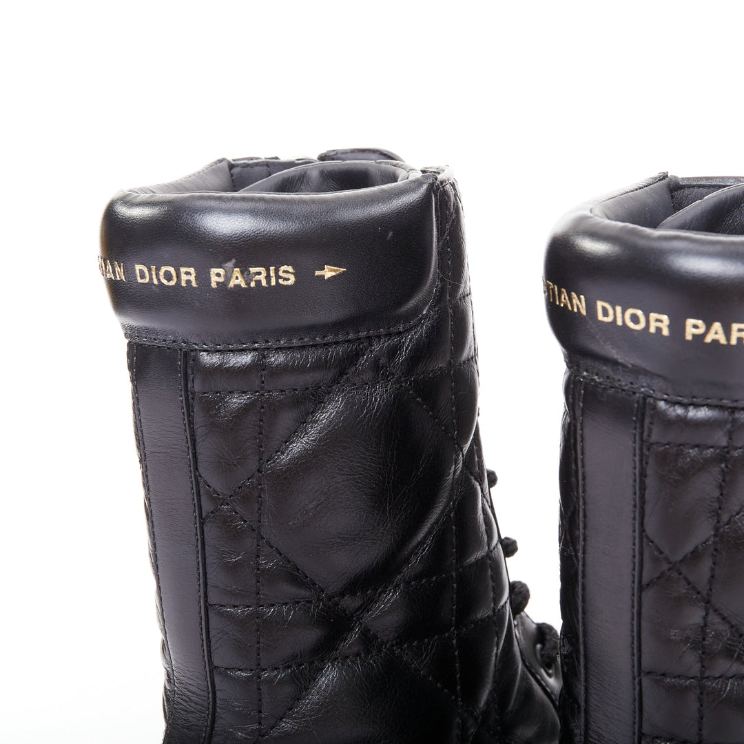 CHRISTIAN DIOR D-Leader black cannage quilted combat boots EU38