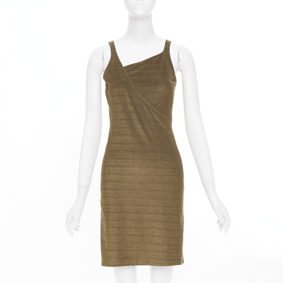 EMPORIO ARMANI Vintage gold textured metallic look crossover wrap dress IT38 XS