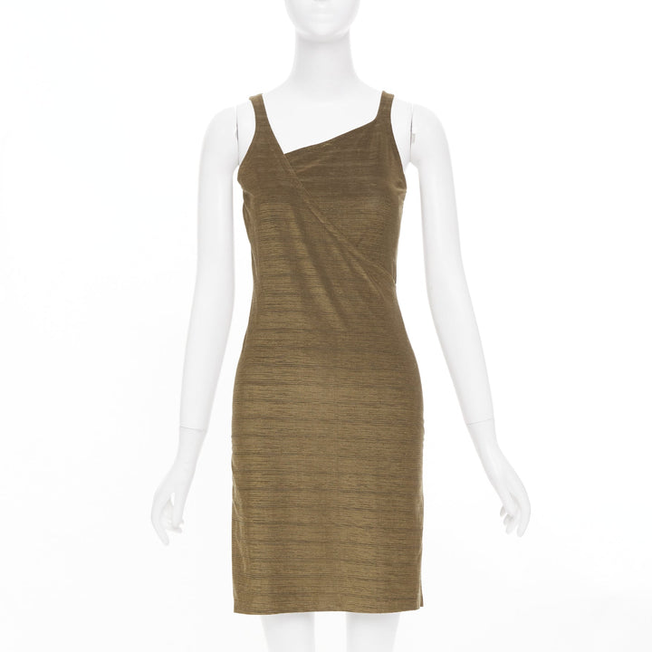 EMPORIO ARMANI Vintage gold textured metallic look crossover wrap dress IT38 XS