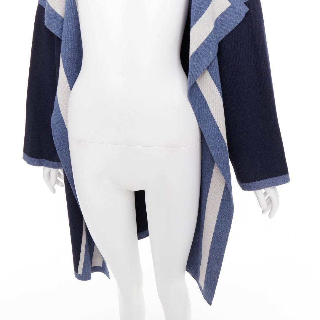 CHLOE navy ocean blue cotton silk cashmere striped cardigan coat XS