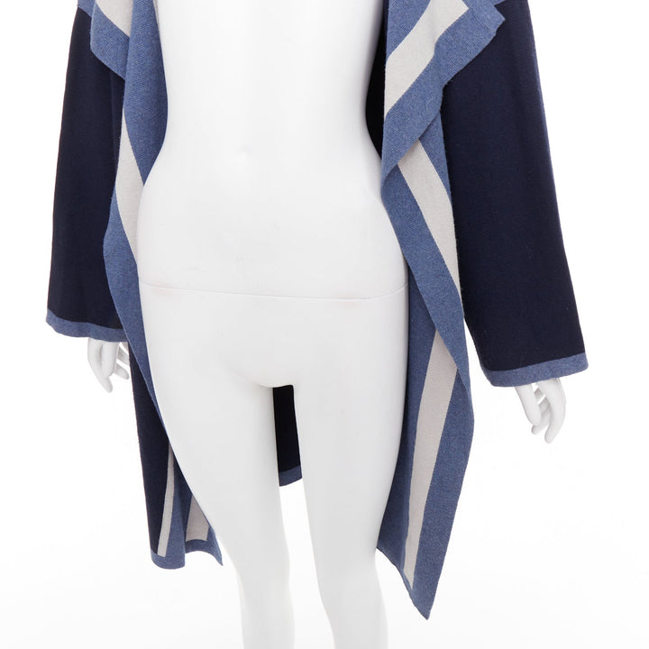 CHLOE navy ocean blue cotton silk cashmere striped cardigan coat XS