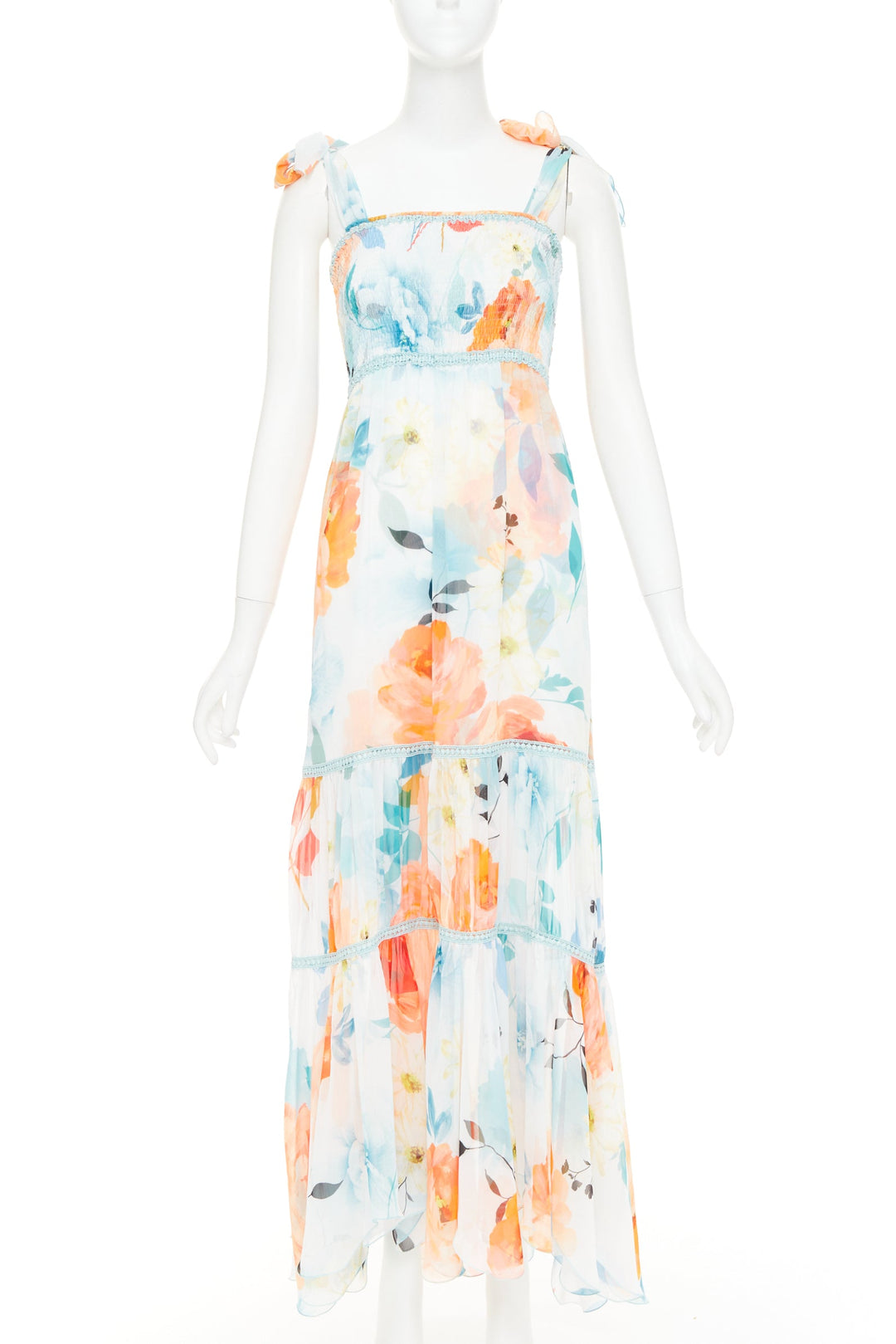 CHARO RUIZ Artemis white multicolor viscose blend floral print tie maxi dress S