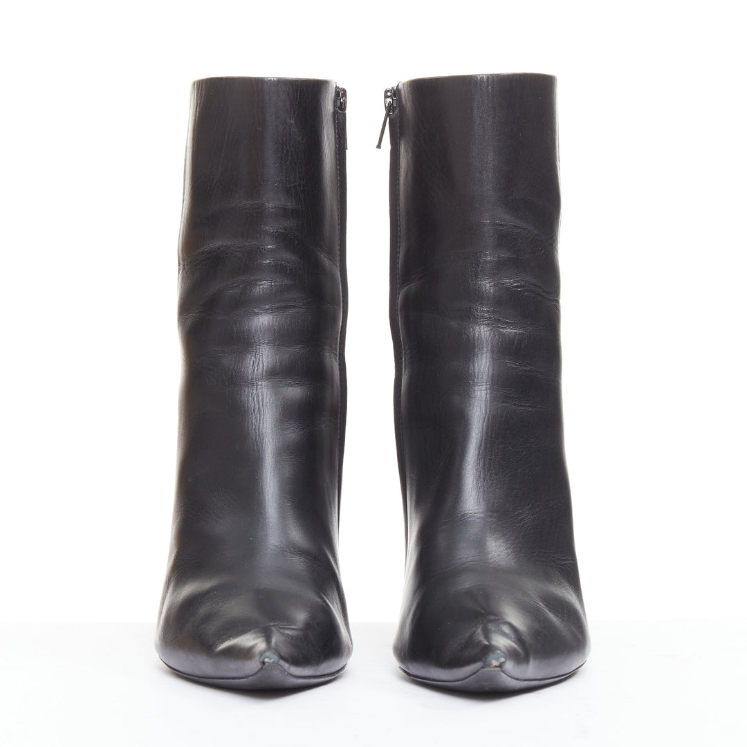 BALENCIAGA Hourglass black leather sculptural curved heel point ankle boots EU37