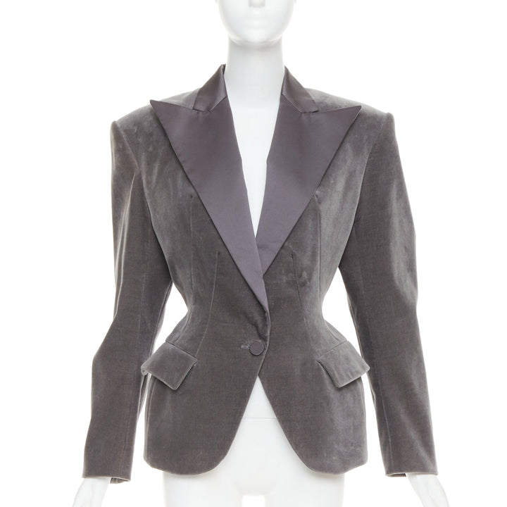 ALEXANDRE VAUTHIER COUTURE SS2022 Runway grey velvet wasp waist Power tux jacket