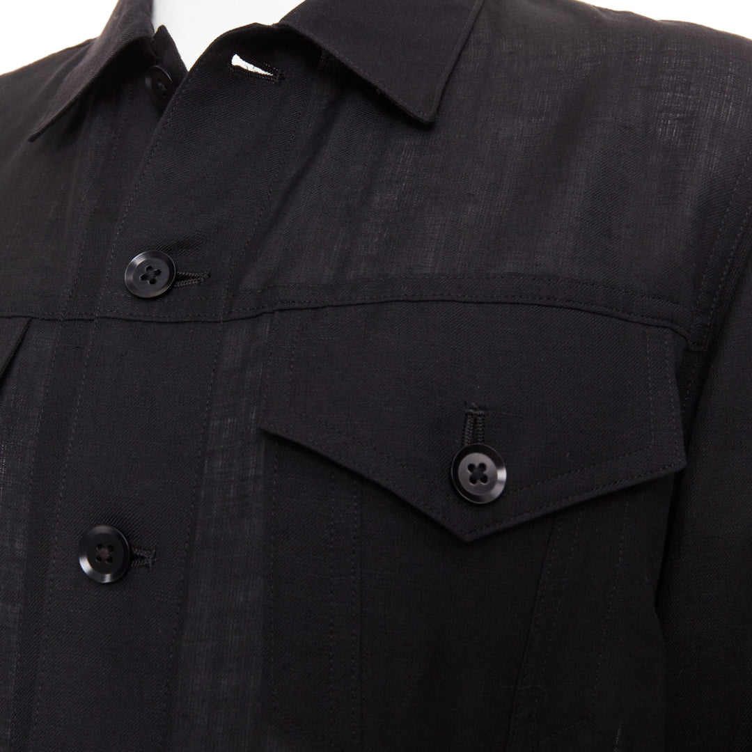 YOHJI YAMAMOTO Pour Homme black wool linen layered cropped trucker jacket JP4 XL