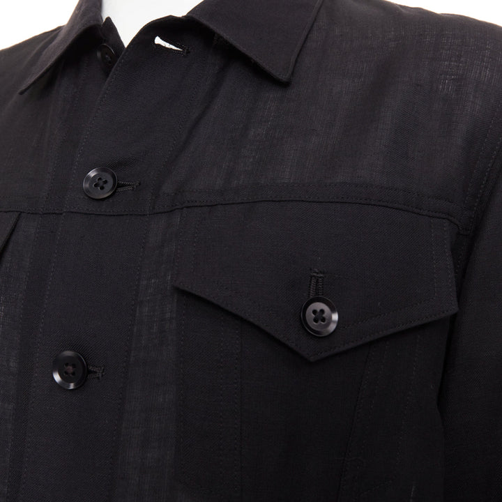 YOHJI YAMAMOTO Pour Homme black wool linen layered cropped trucker jacket JP4 XL