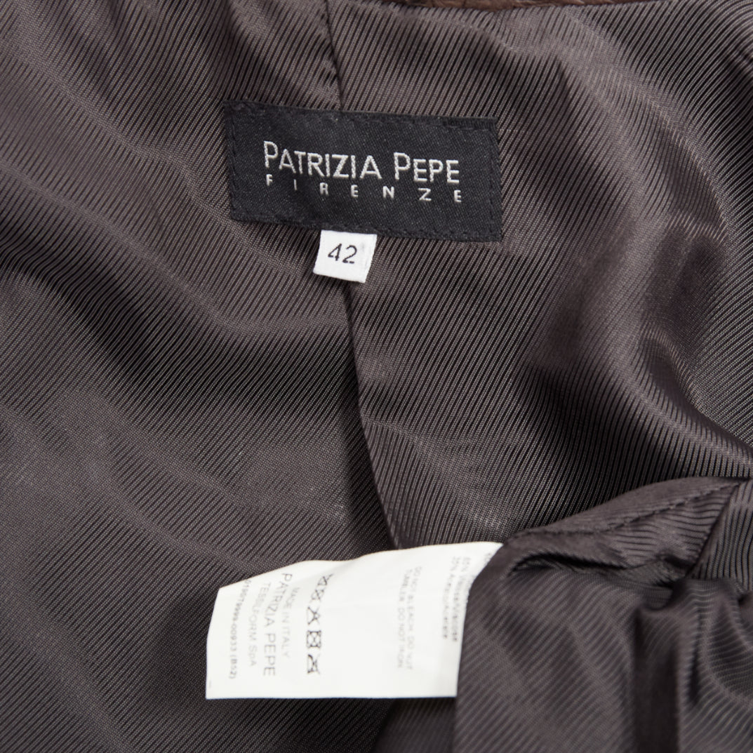 PATRIZIA PEPE brown stiff leather eyelet stud high collar biker jacket IT42 M