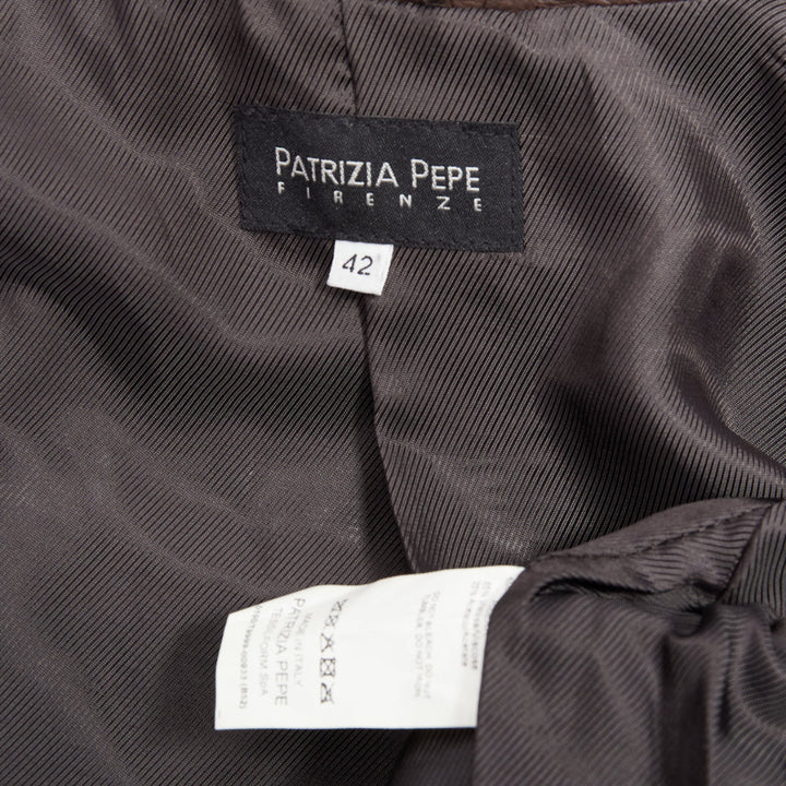 PATRIZIA PEPE brown stiff leather eyelet stud high collar biker jacket IT42 M