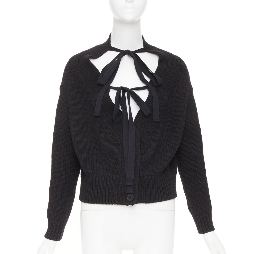 ADEAM off shoulder multi ribbon tie cotton cashmere black wrap sweater top M